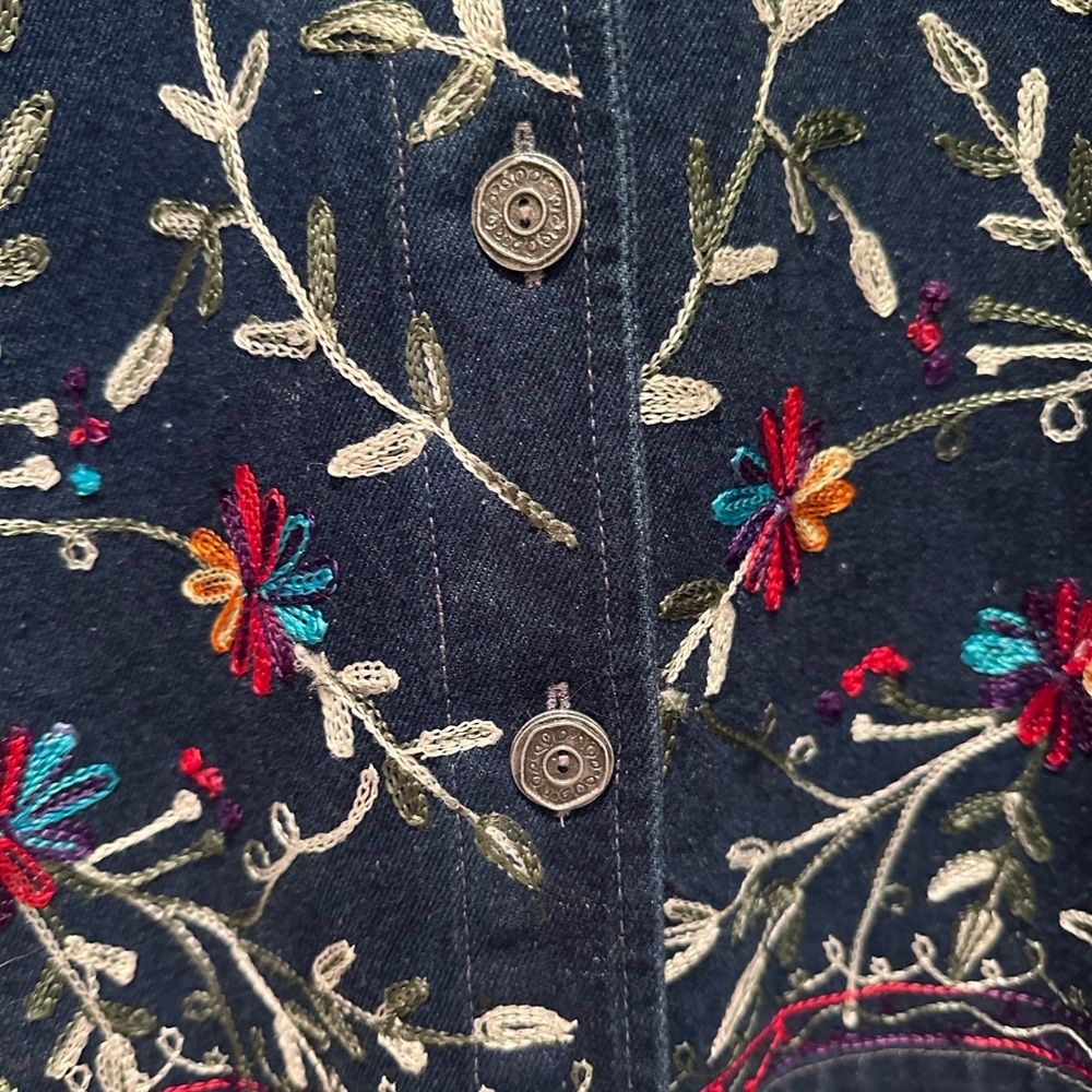 Industrie B Colorful Floral‎ Embroidered Denim Jacket Size Large 100% Cotton - Picture 5 of 6
